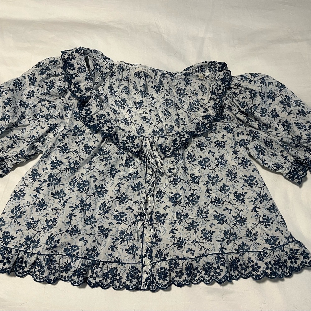 Doen Blue Floral Blouse